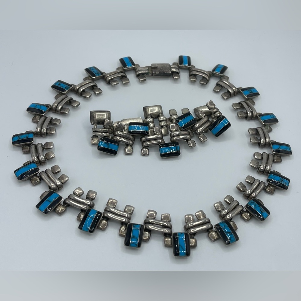 Vintage 950 Sterling Silver Collar Necklace Bracelet Set Link Taxco Mexico 925